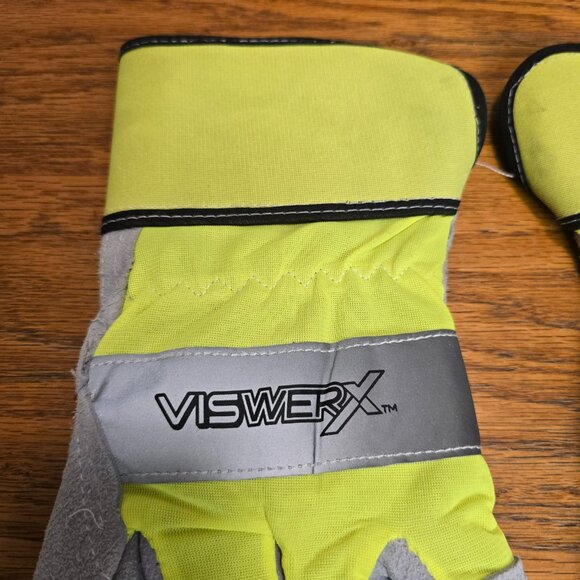 New Hi-Visibility Insulated Leather Palm Work Gloves Size XL Heavy Duty Viswerx - Picture 3 of 6